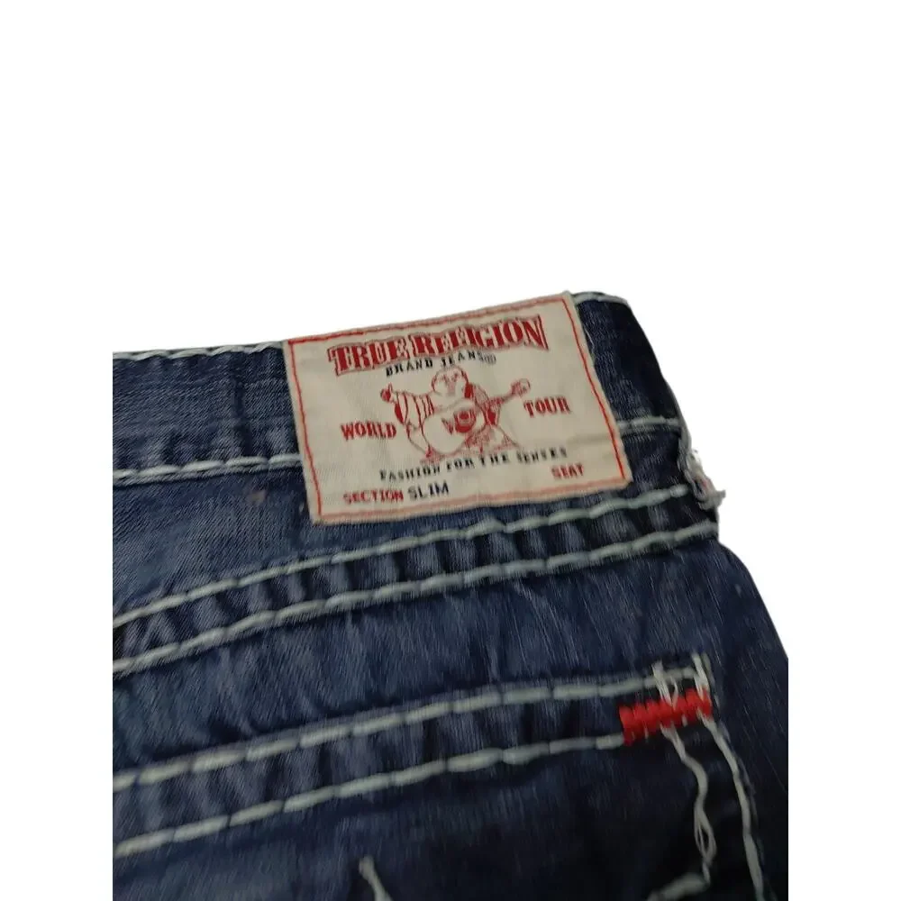 True Religion Slim Embroidered Boot Cut Stich Red Size 40x33